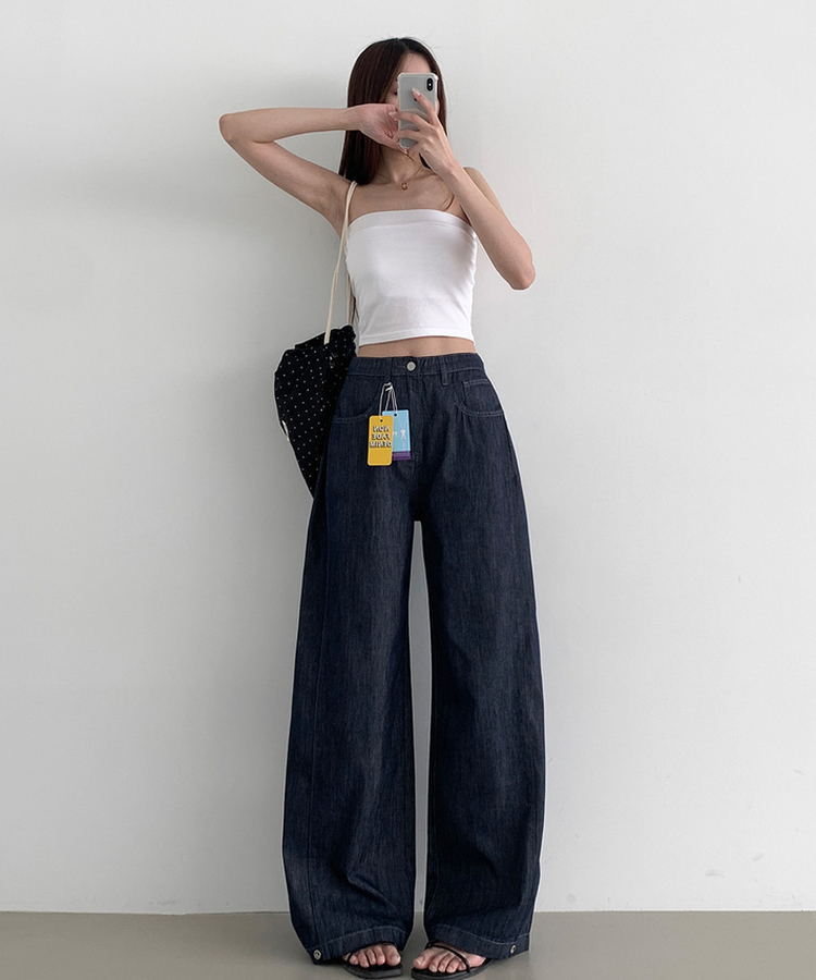 【丈別】クーリングスナップワイドデニムパンツ DARK DENIM