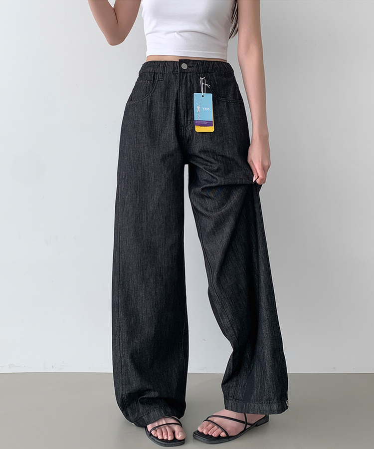 【丈別】クーリングスナップワイドデニムパンツ BLACK