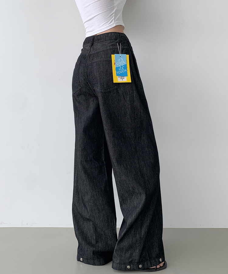 【丈別】クーリングスナップワイドデニムパンツ BLACK
