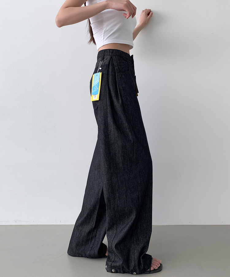 【丈別】クーリングスナップワイドデニムパンツ BLACK
