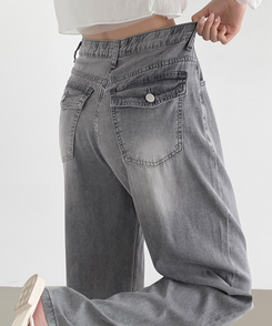 デニム 【丈別】テンセルバックポケットワイドデニムパンツ GREY