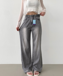 デニム 【丈別】テンセルバックポケットワイドデニムパンツ GREY