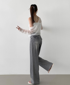 デニム 【丈別】テンセルバックポケットワイドデニムパンツ GREY