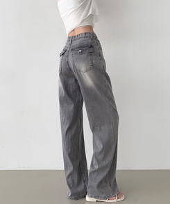 デニム 【丈別】テンセルバックポケットワイドデニムパンツ GREY