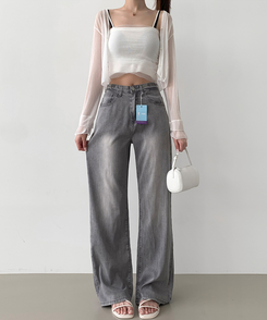 デニム 【丈別】テンセルバックポケットワイドデニムパンツ GREY