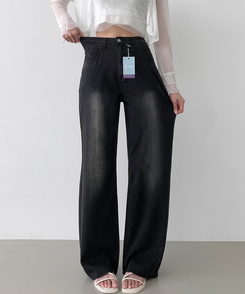 デニム 【丈別】テンセルバックポケットワイドデニムパンツ BLACK