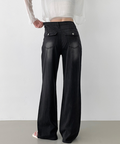 デニム 【丈別】テンセルバックポケットワイドデニムパンツ BLACK