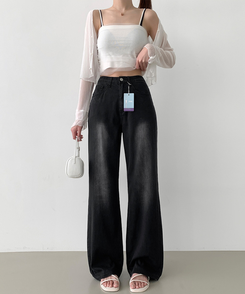 デニム 【丈別】テンセルバックポケットワイドデニムパンツ BLACK