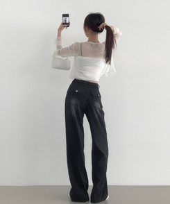 デニム 【丈別】テンセルバックポケットワイドデニムパンツ BLACK