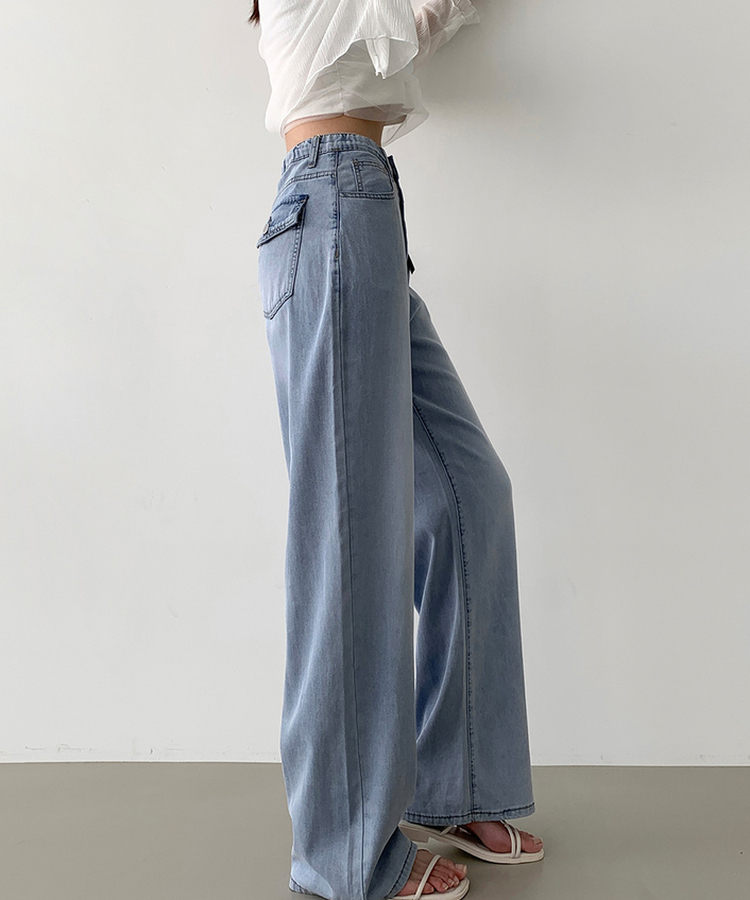 【丈別】テンセルバックポケットワイドデニムパンツ BLUE
