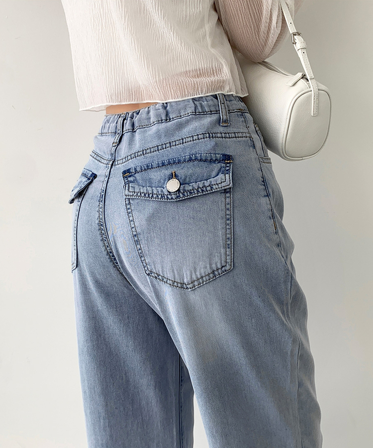 【丈別】テンセルバックポケットワイドデニムパンツ BLUE