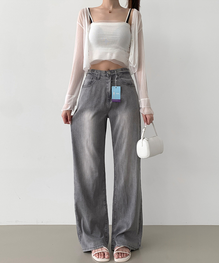 【丈別】テンセルバックポケットワイドデニムパンツ GREY