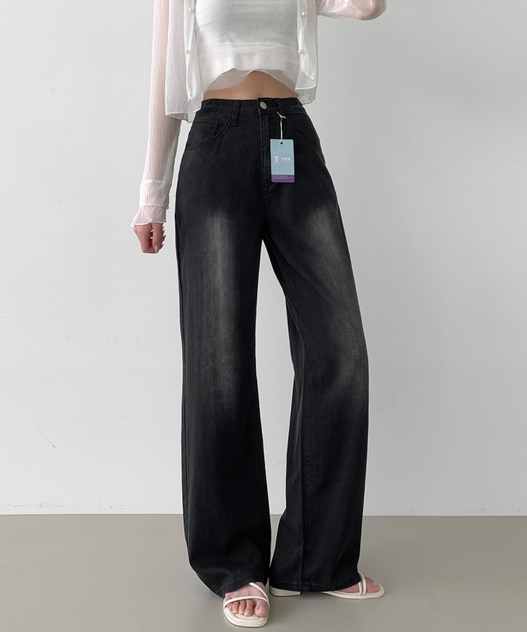 【丈別】テンセルバックポケットワイドデニムパンツ BLACK