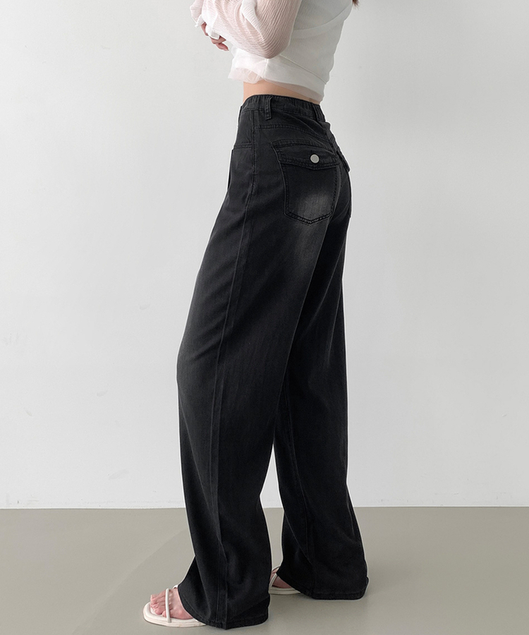 【丈別】テンセルバックポケットワイドデニムパンツ BLACK