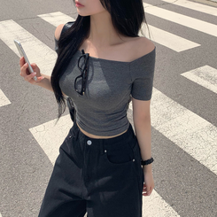 半袖Tシャツ ワンオフショルダベーシック半袖Tシャツ CHARCOAL