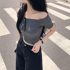 半袖Tシャツ ワンオフショルダベーシック半袖Tシャツ CHARCOAL