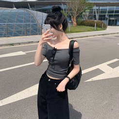 半袖Tシャツ ワンオフショルダベーシック半袖Tシャツ CHARCOAL