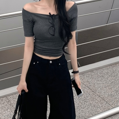 半袖Tシャツ ワンオフショルダベーシック半袖Tシャツ CHARCOAL