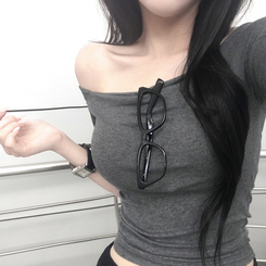 半袖Tシャツ ワンオフショルダベーシック半袖Tシャツ CHARCOAL