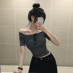 半袖Tシャツ ワンオフショルダベーシック半袖Tシャツ CHARCOAL