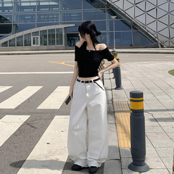 半袖Tシャツ ワンオフショルダベーシック半袖Tシャツ BLACK