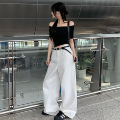 半袖Tシャツ ワンオフショルダベーシック半袖Tシャツ BLACK