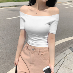 半袖Tシャツ ワンオフショルダベーシック半袖Tシャツ WHITE