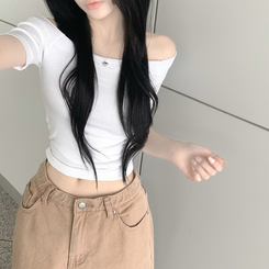 半袖Tシャツ ワンオフショルダベーシック半袖Tシャツ WHITE