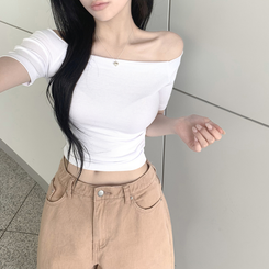 半袖Tシャツ ワンオフショルダベーシック半袖Tシャツ WHITE