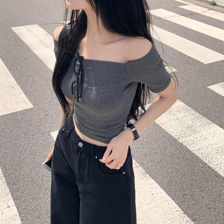 ワンオフショルダベーシック半袖Tシャツ CHARCOAL