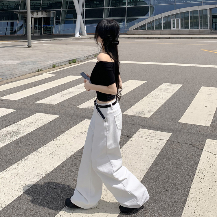 ワンオフショルダベーシック半袖Tシャツ BLACK