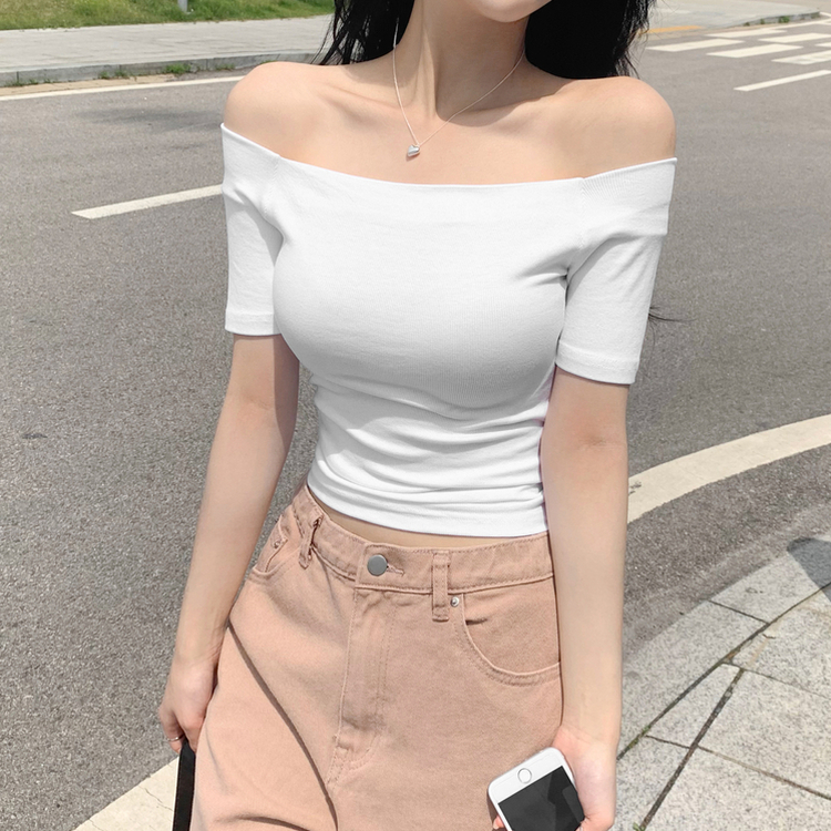 ワンオフショルダベーシック半袖Tシャツ WHITE