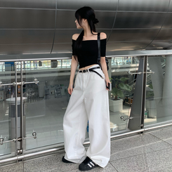 デニム 【丈別】ハイウエストコットンセミワイドパンツ(6color) WHITE