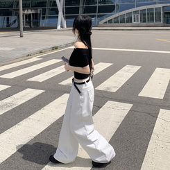 デニム 【丈別】ハイウエストコットンセミワイドパンツ(6color) WHITE