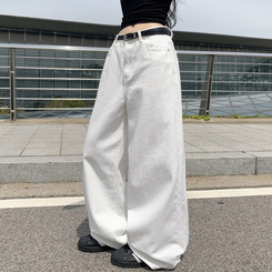 デニム 【丈別】ハイウエストコットンセミワイドパンツ(6color) WHITE