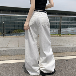 デニム 【丈別】ハイウエストコットンセミワイドパンツ(6color) WHITE