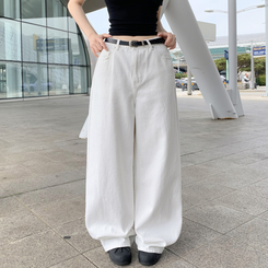 デニム 【丈別】ハイウエストコットンセミワイドパンツ(6color) WHITE
