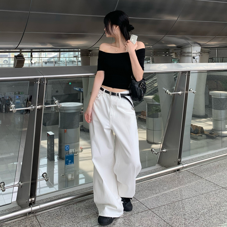 【丈別】ハイウエストコットンセミワイドパンツ(6color) WHITE