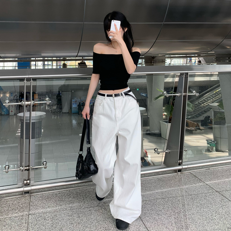 【丈別】ハイウエストコットンセミワイドパンツ(6color) WHITE