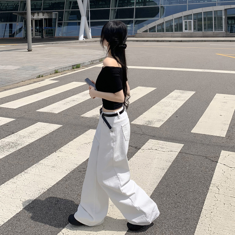 【丈別】ハイウエストコットンセミワイドパンツ(6color) WHITE