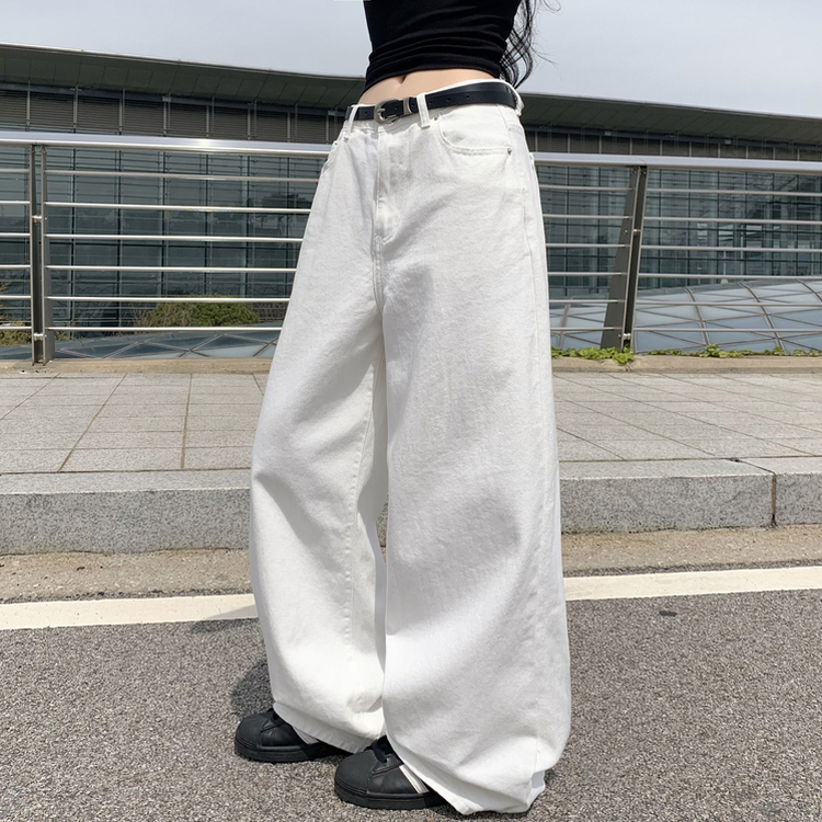 【丈別】ハイウエストコットンセミワイドパンツ(6color) WHITE