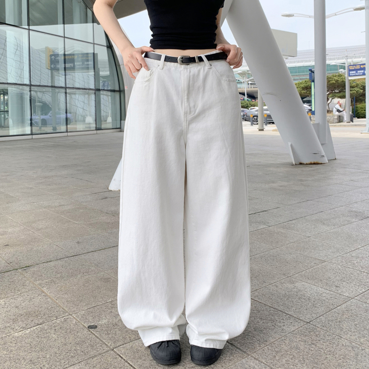 【丈別】ハイウエストコットンセミワイドパンツ(6color) WHITE