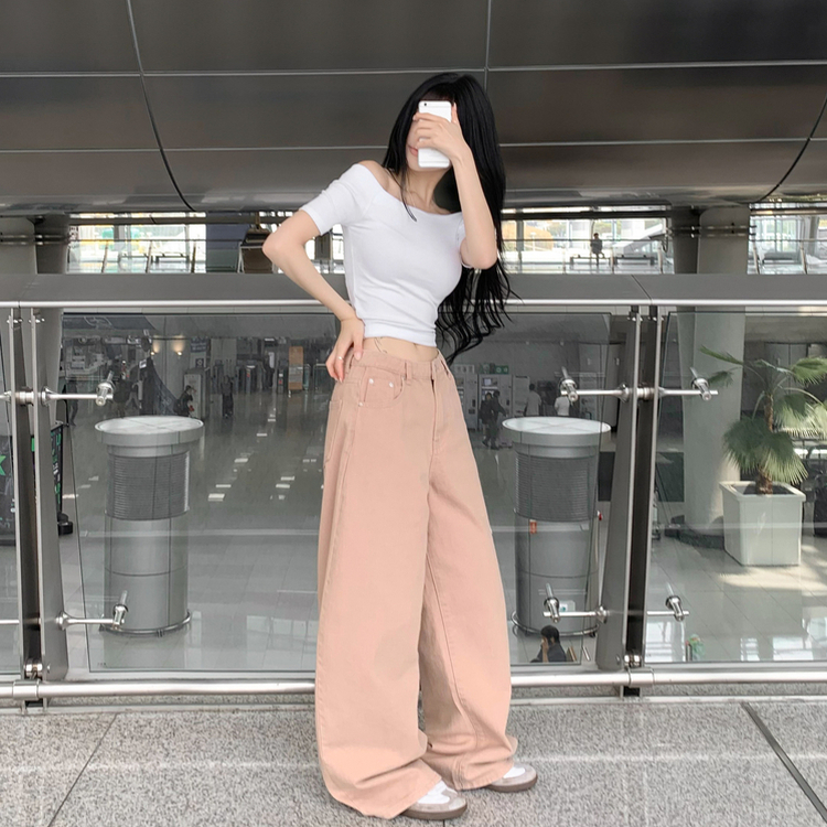 【丈別】ハイウエストコットンセミワイドパンツ(6color) PINK