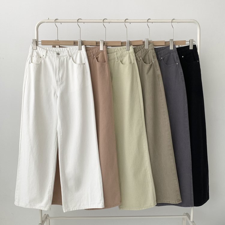 【丈別】ハイウエストコットンセミワイドパンツ(6color)