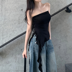 アンバランスフリルレイヤードトップ BLACK