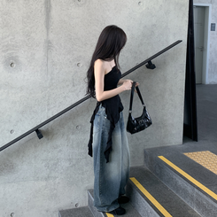 アンバランスフリルレイヤードトップ BLACK
