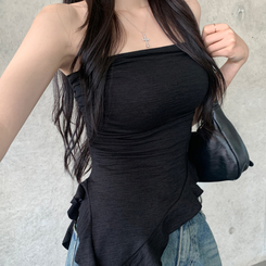 アンバランスフリルレイヤードトップ BLACK