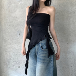 アンバランスフリルレイヤードトップ BLACK