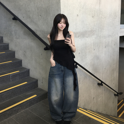 アンバランスフリルレイヤードトップ BLACK