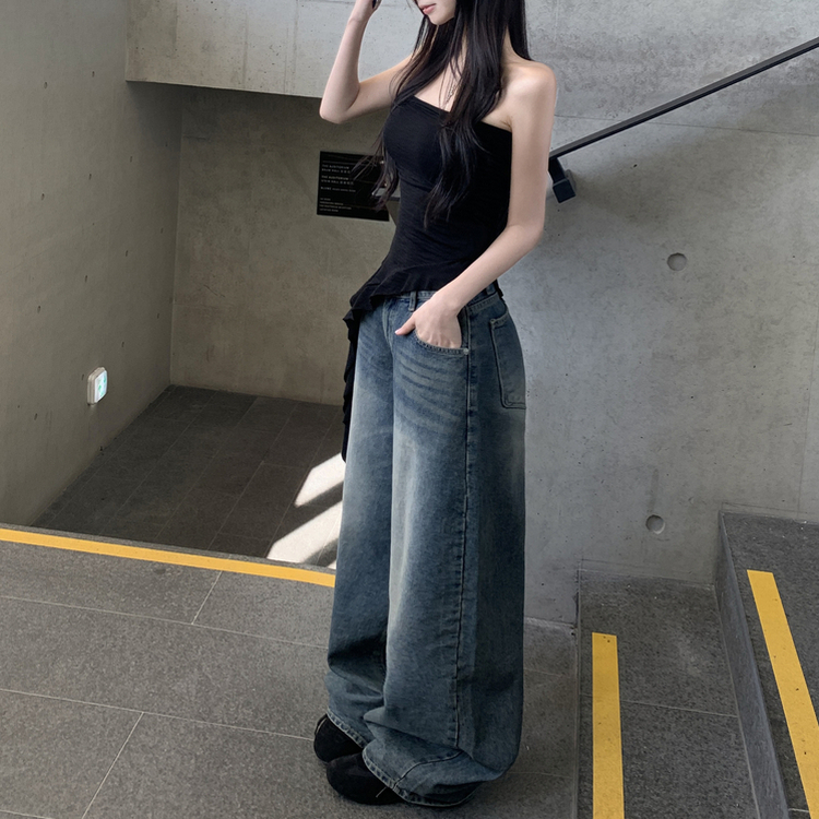 アンバランスフリルレイヤードトップ BLACK